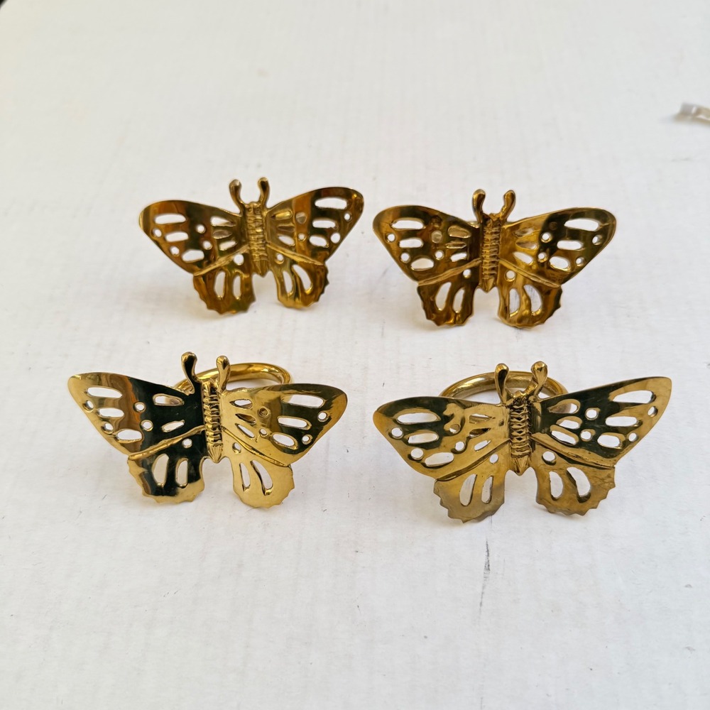Unbranded Butterfly Napkin Rings Home Set of 4 Gold Brass Vintage Pierced Wing